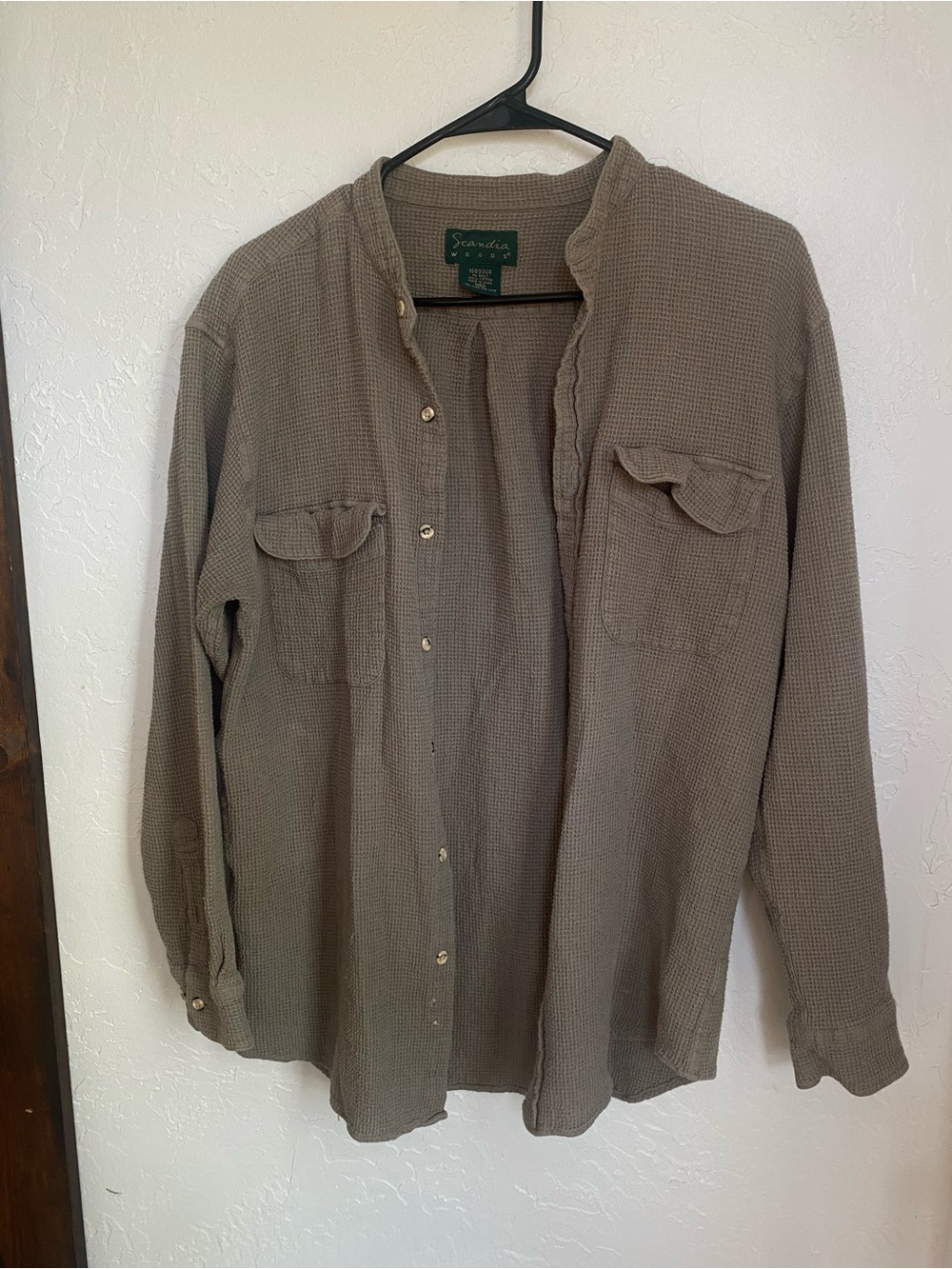 Scandia Woods Waffle Knit Button-Up Shirt Taupe/Green